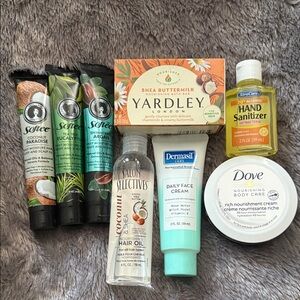 Yardley Shea Buttermilk Soap, Softee Hair, and Dove Body Care